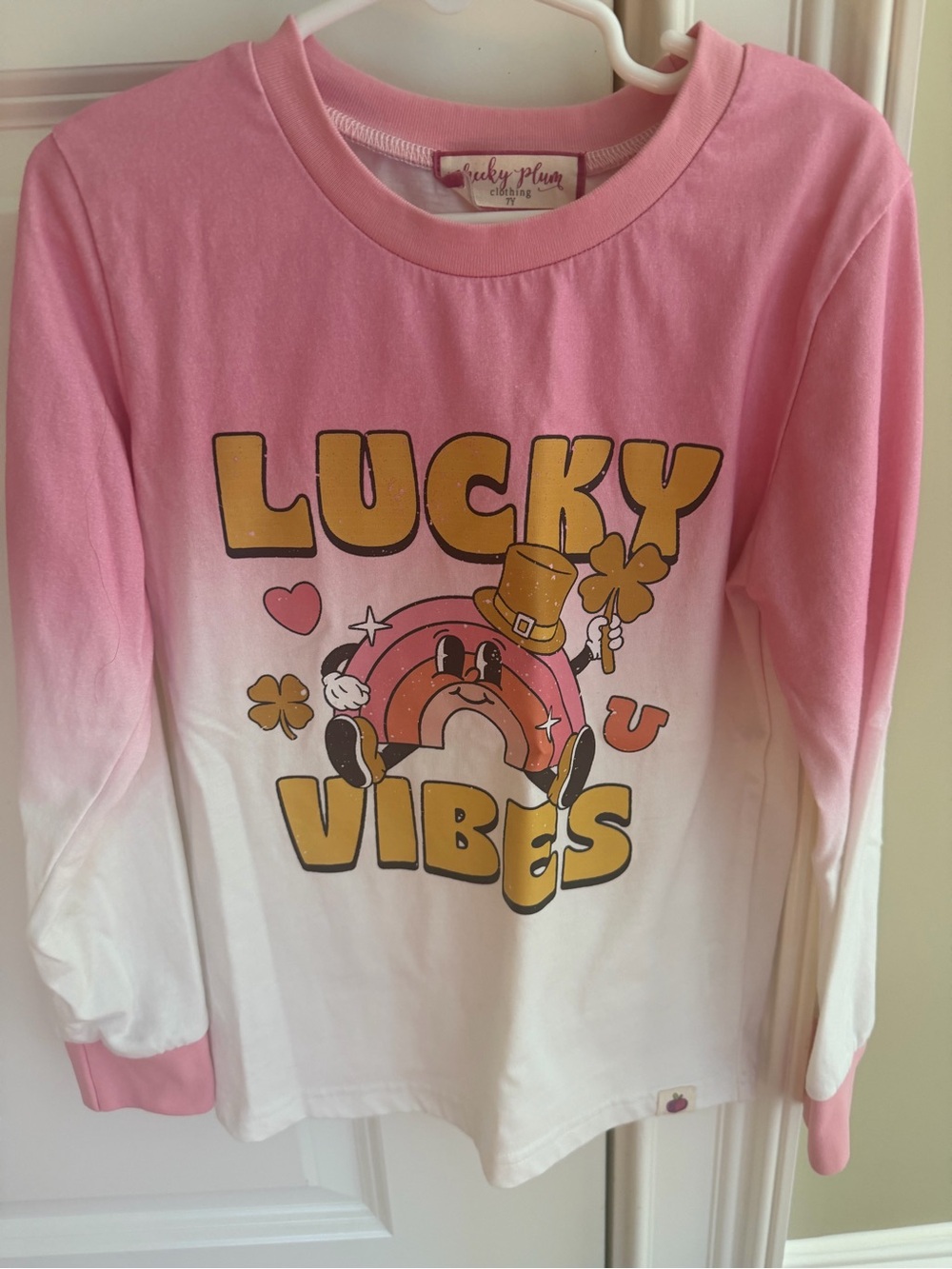 cheeky plum Pink and White "Lucky Vibes" Long Sleeve Top